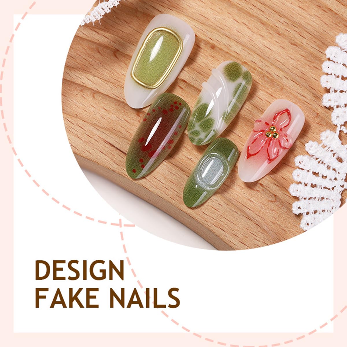 Short Almond Press-On Nails - 24 Pcs French Tip with Leopard Print & Gold Beads | Reusable Acrylic Nail Designs for Women