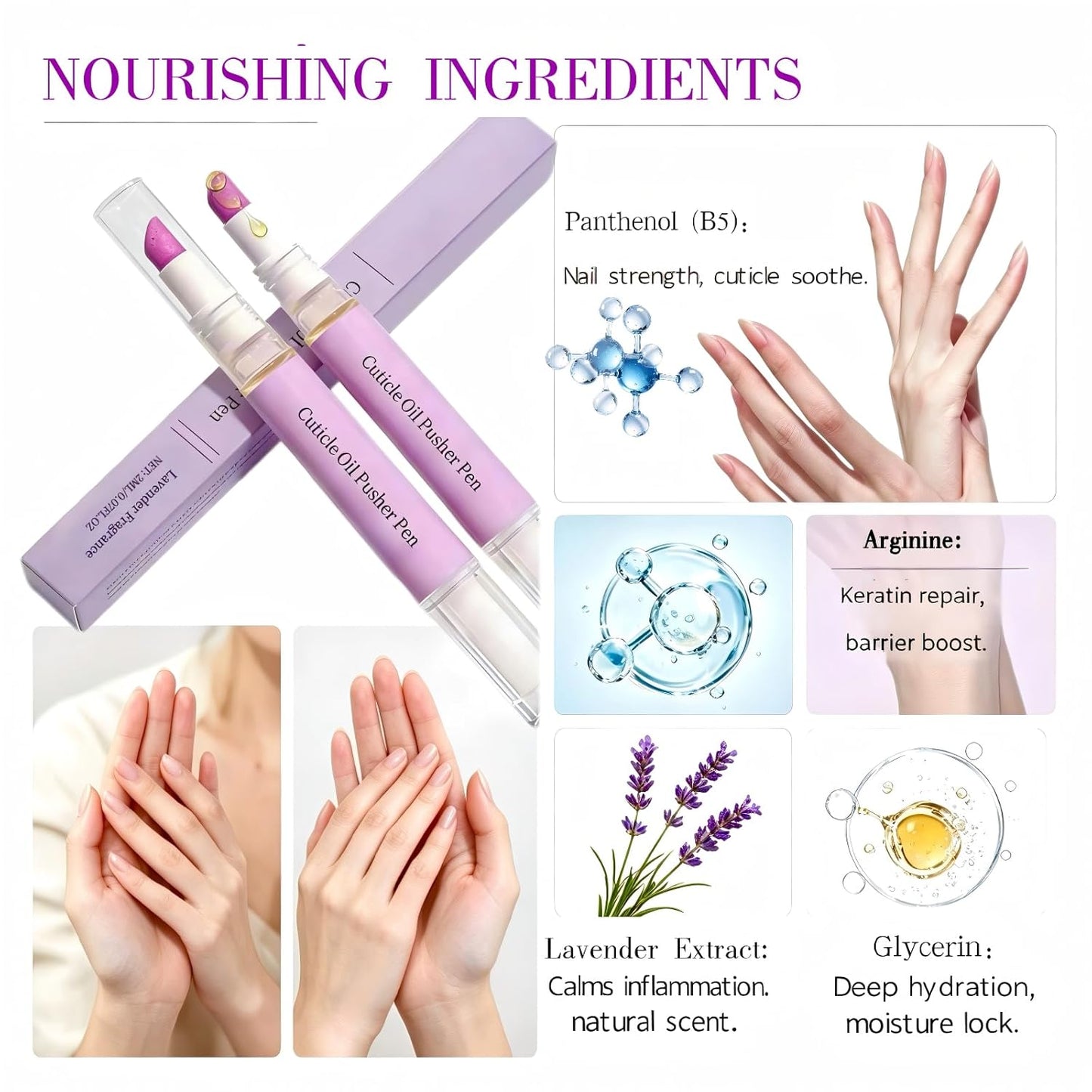 2-in-1 Cuticle Oil Pusher Pen - Ceramic Cuticle Remover for Gentle Exfoliation | Moisturizing Tool for Dry Nails & Hangnails