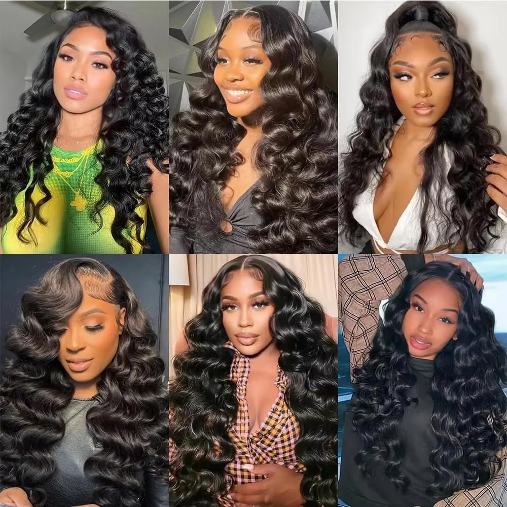 Human Hair Bundles Loose Wave Bundles 16 18 20 Inch Unprocessed Brazilian Virgin Hair #1B Natural Color Loose Deep Wave Bundles 3 Bundle 50 Gram Per Bundle Deals Quick Weave Hair Extensions