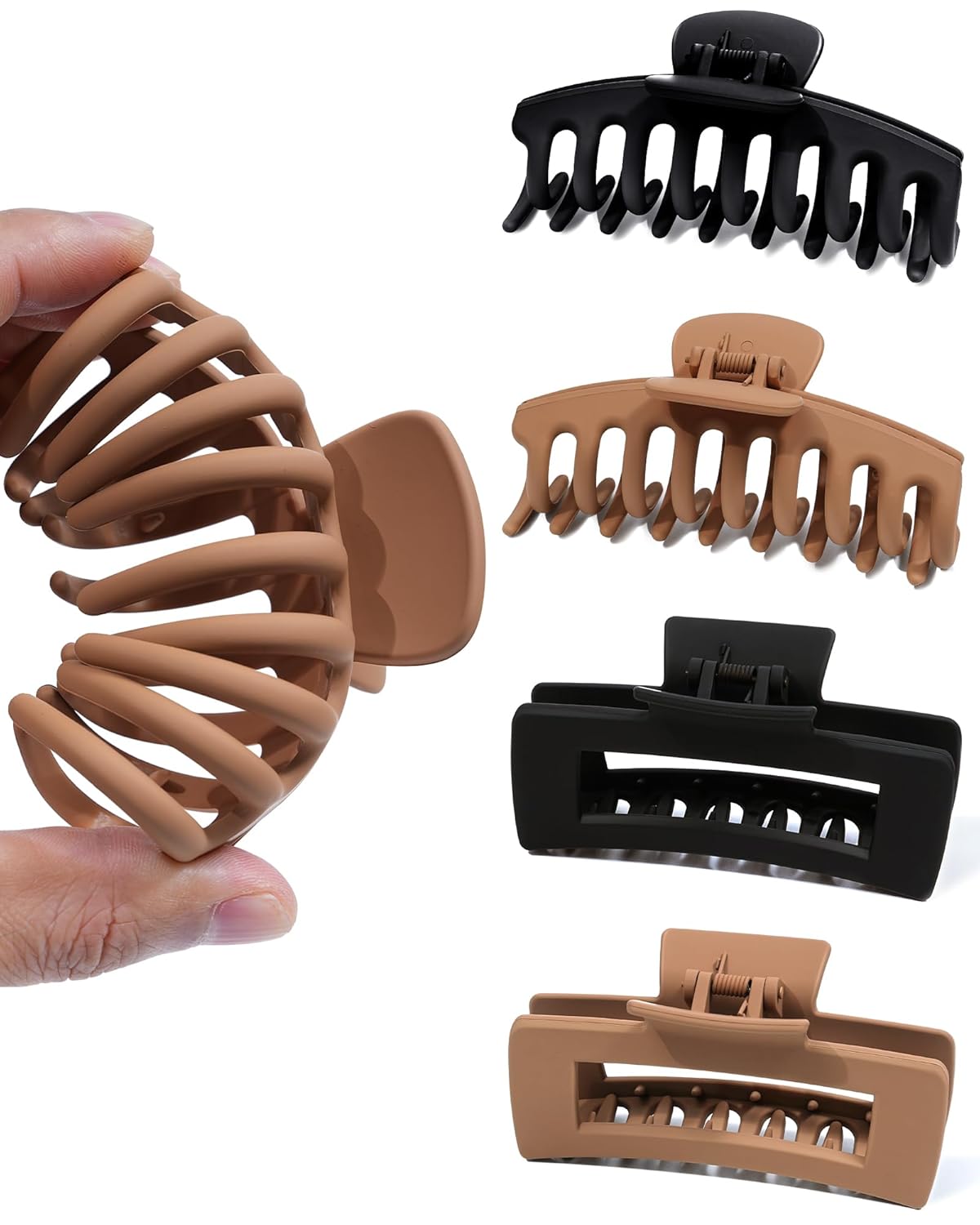 Silicone Flexible Hair Claw Clips - 4 Pack Nonslip Large Grip for Thin & Thick Hair | Black, Wine Red