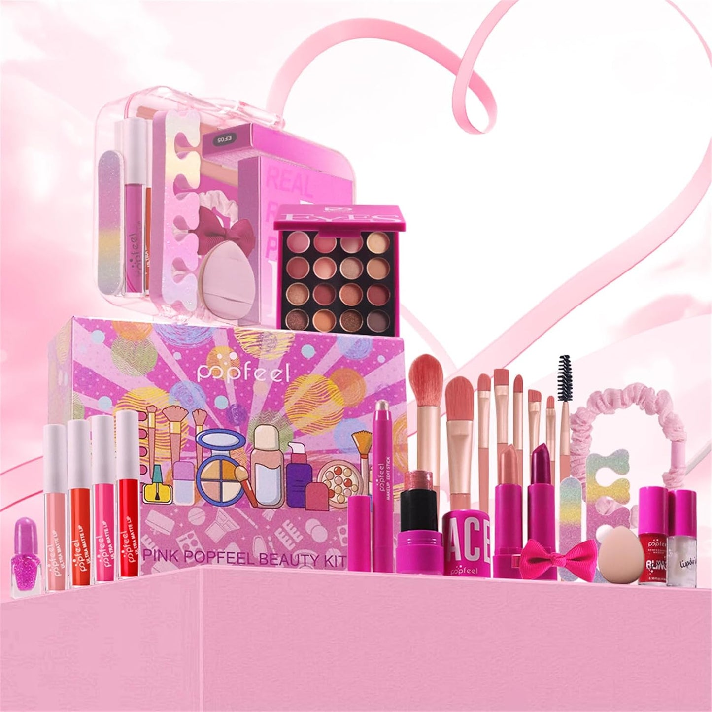 All-in-One Makeup Kit for Women - Hot Pink Essential Bundle | Eyeshadow Palette, Lipstick, Blush & More