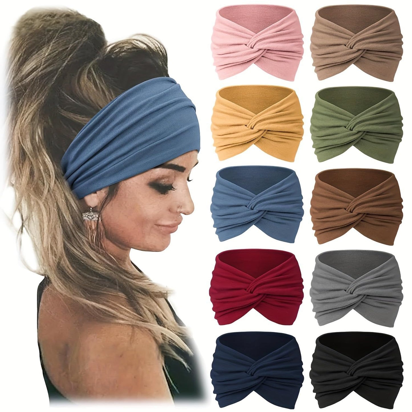 Headband for Women Wide Breathable Elastic Sports Sweatbands Hair Band Accessories for Fitness Sport Cycling Running Yoga (Dark Blue)