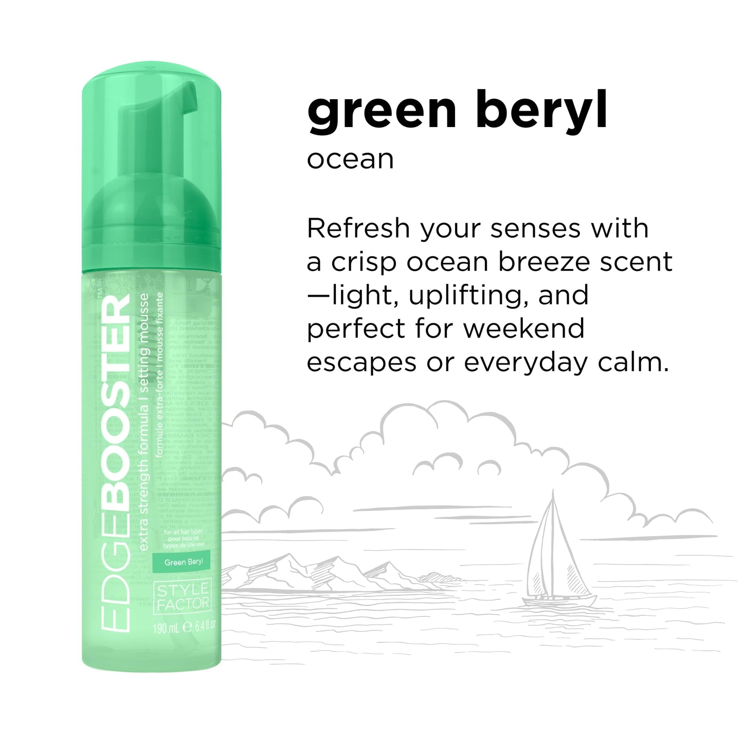 Style Factor EDGE BOOSTER Extra Strength Setting Mousse – Frizz Control, Extra Volume, and Conditioning – 6.4oz Green Beryl Mousse for Curly Hair