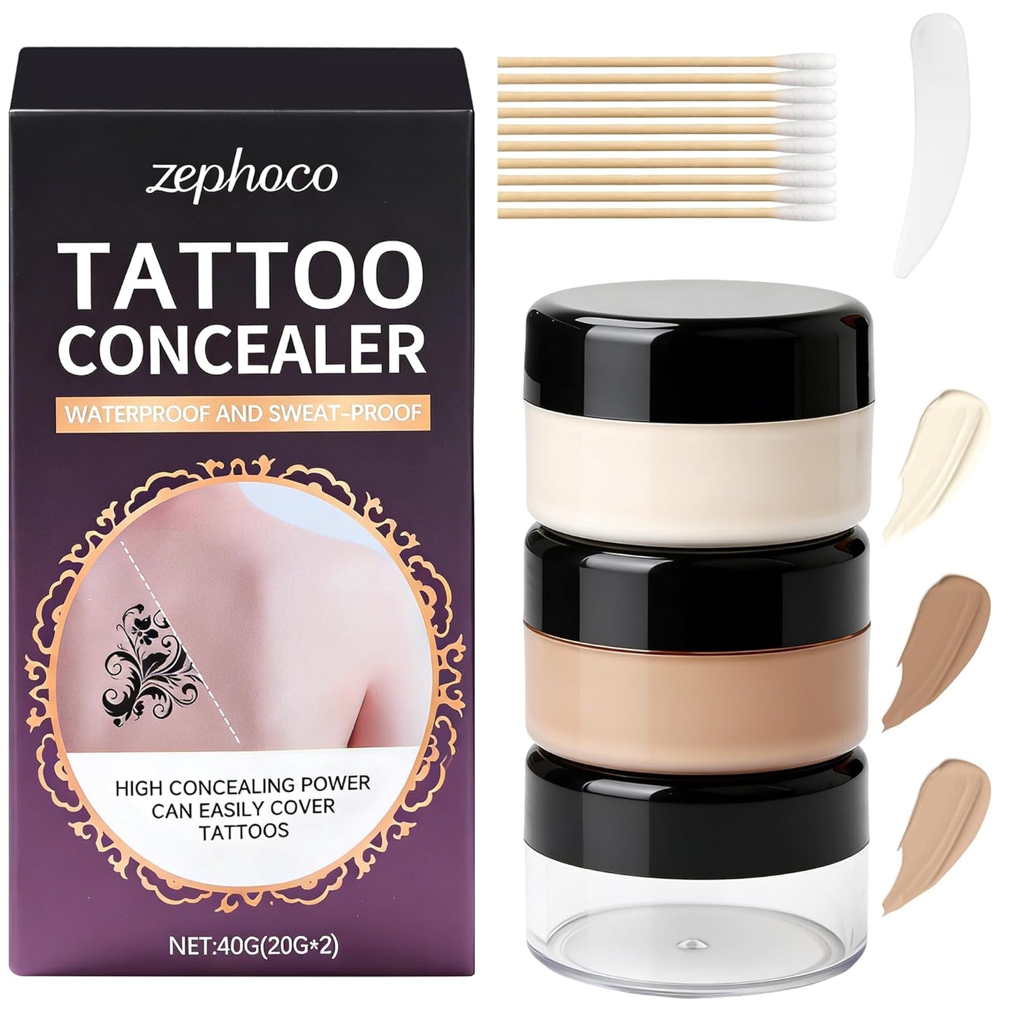Tattoo Cover Up Makeup - Waterproof Full Coverage Concealer for Scars & Dark Spots | 2 Colors, 1.4oz