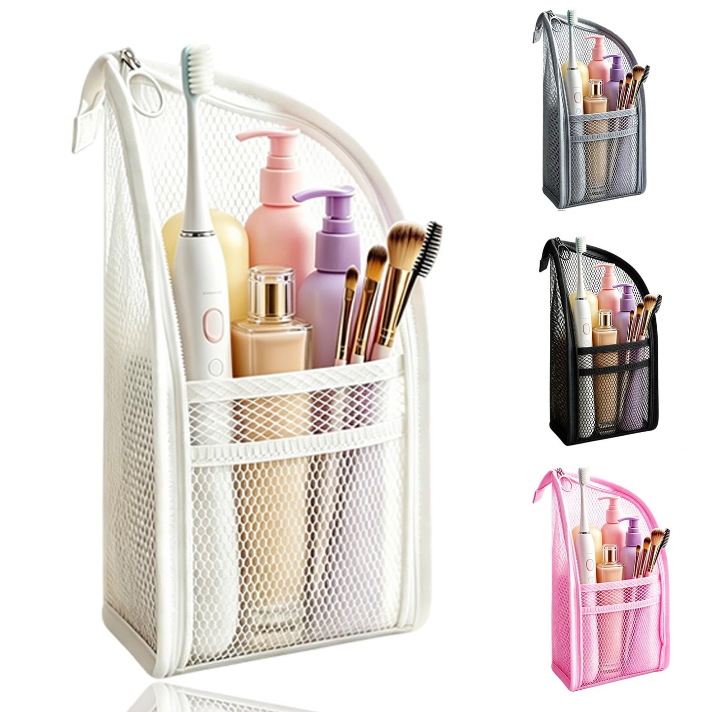 Pjsrsdaee Standing Toiletry Bag, Lightweight Portable Travel Toiletry Bag, EVA Foldable Thickened Clear Hanging Makeup Bag, Breathable Cosmetic Organizer for Travel & Bathroom (white)