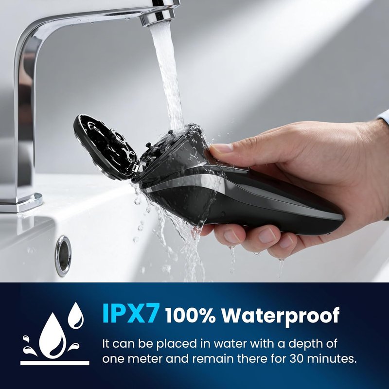 Electric Razor for Men - Cordless IPX7 Waterproof Shaver for Sensitive Skin | Wet/Dry Shaving, Travel-Friendly