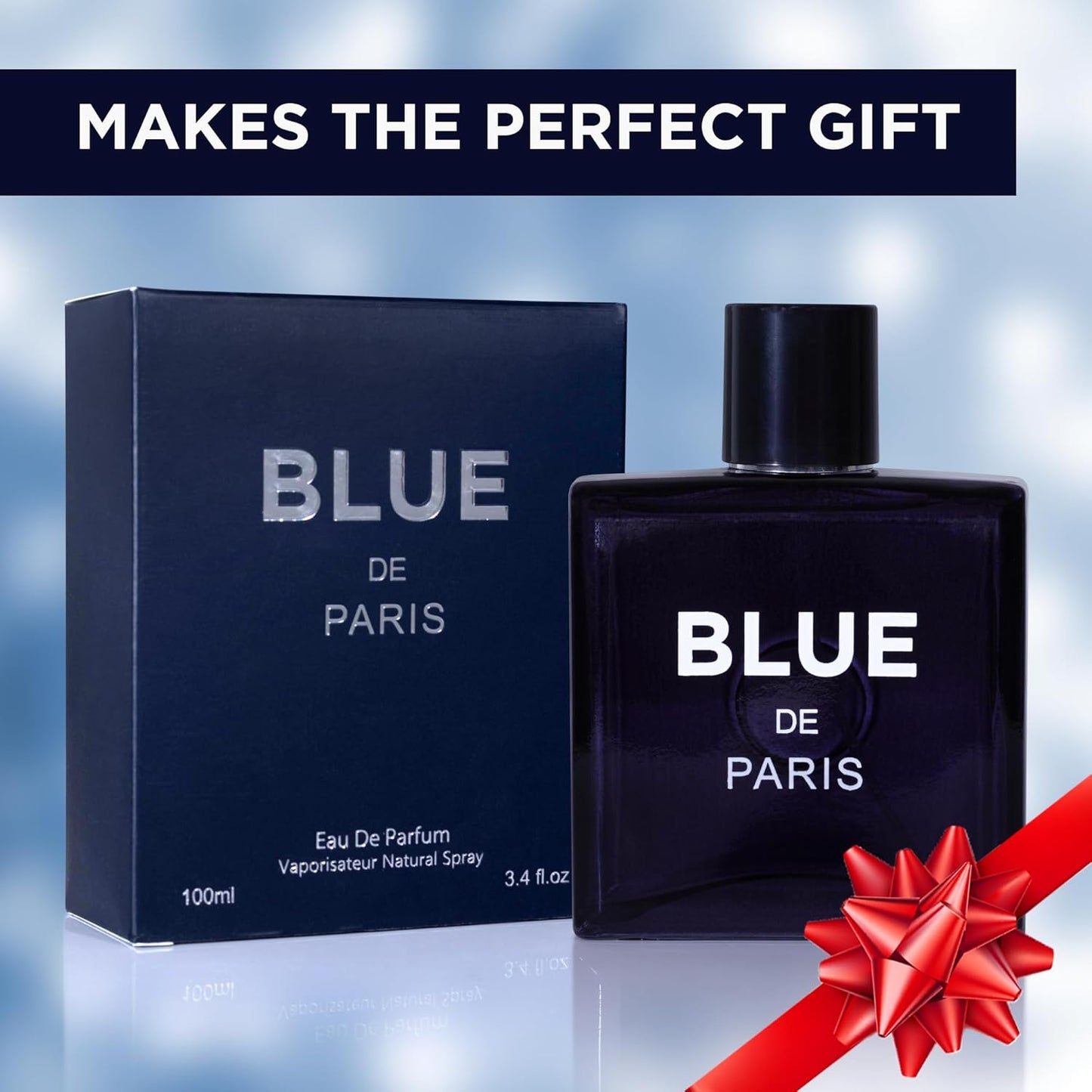 NovoGlow Blue De Paris Men's Perfume - Refreshing Woody Floral Fruity Scent | 3.4 Fl. Oz. (100ml)
