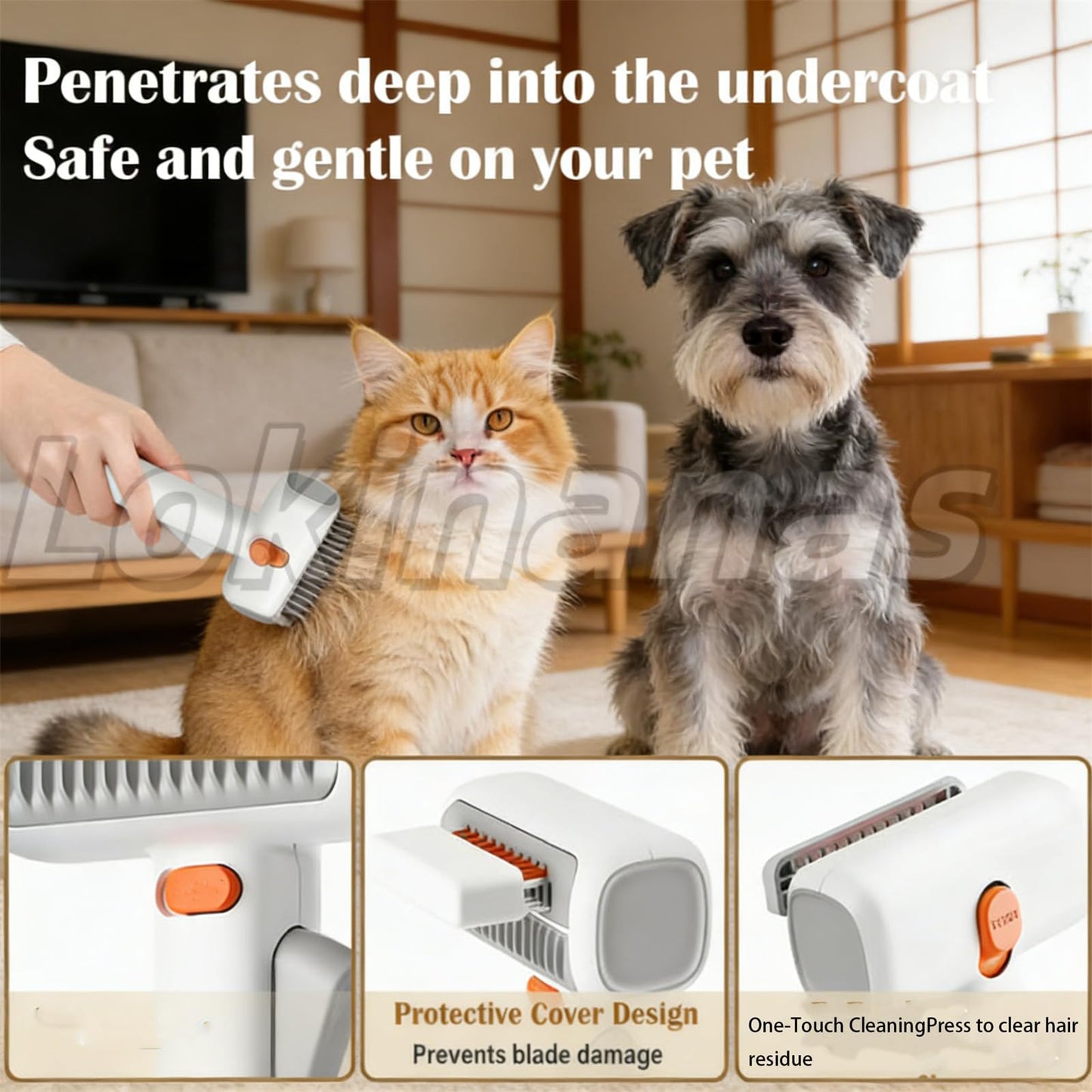 2026 New 2-in-1 Pet Self-Detangling & Grooming Comb, 2-in-1 Pet Comb Untangle & Remove Tangles One-Touch Switch, Pets Grooming Brush Detangle, Deshed, Massage for Dogs & Cats (1PC)
