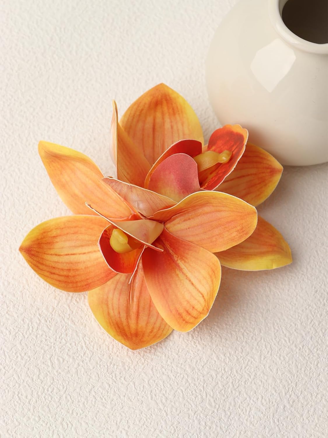 Hawaiian Flower Hair Clips - Orange Orchid Floral Hair Pins for Women | Bridal & Beach Party Decor