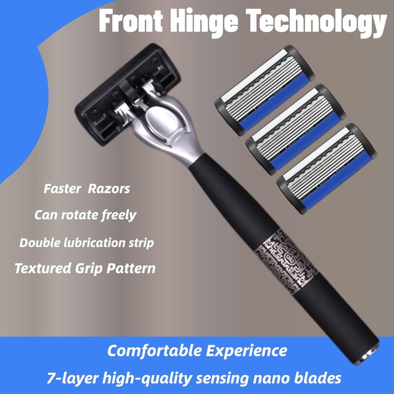 Upgrade7-Blade Razor for Men, Razor Handle & Razor Blade Refills,Safety Razor Collocation Lubrication Strip and Precision Trimmer Bring a Comfortable Shave Experience