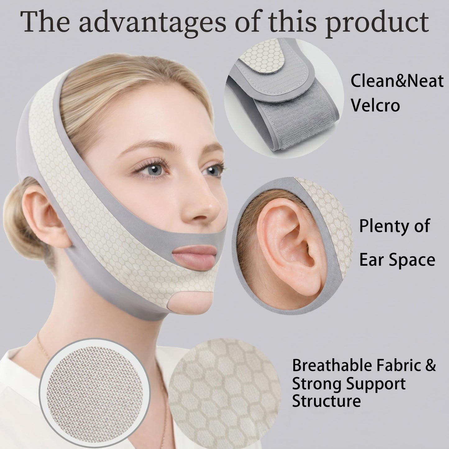Anti Snoring Chin Strap, V Line Lifting Mask, Chin Strap for Sleeping, V Line Mask, Face Lifting Strap, Stop Snoring Chin Strap, Snoring Solution for Men and Women, Breathable Chin Strap (Grey.)