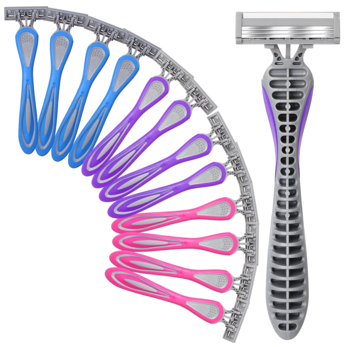 Leriton 12 Pcs Disposable Razors for Men Bulk 3 Blade Sensitive Skin Shaving Razor Long Blade for Hotel Spa Travel