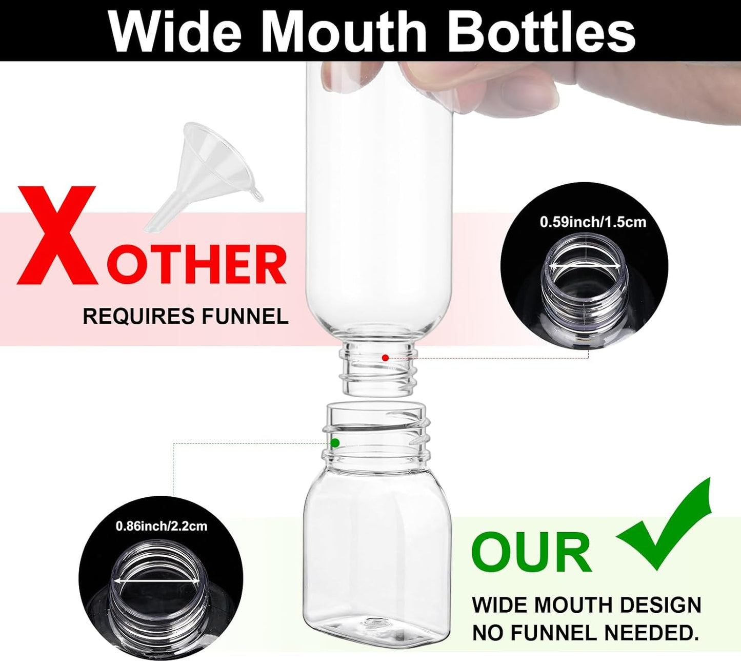 Travel Bottles for Toiletries - 6 Pack 2oz Leak Proof TSA Approved Squeeze Containers | Clear Wide Mouth for Shampoo & Conditioner