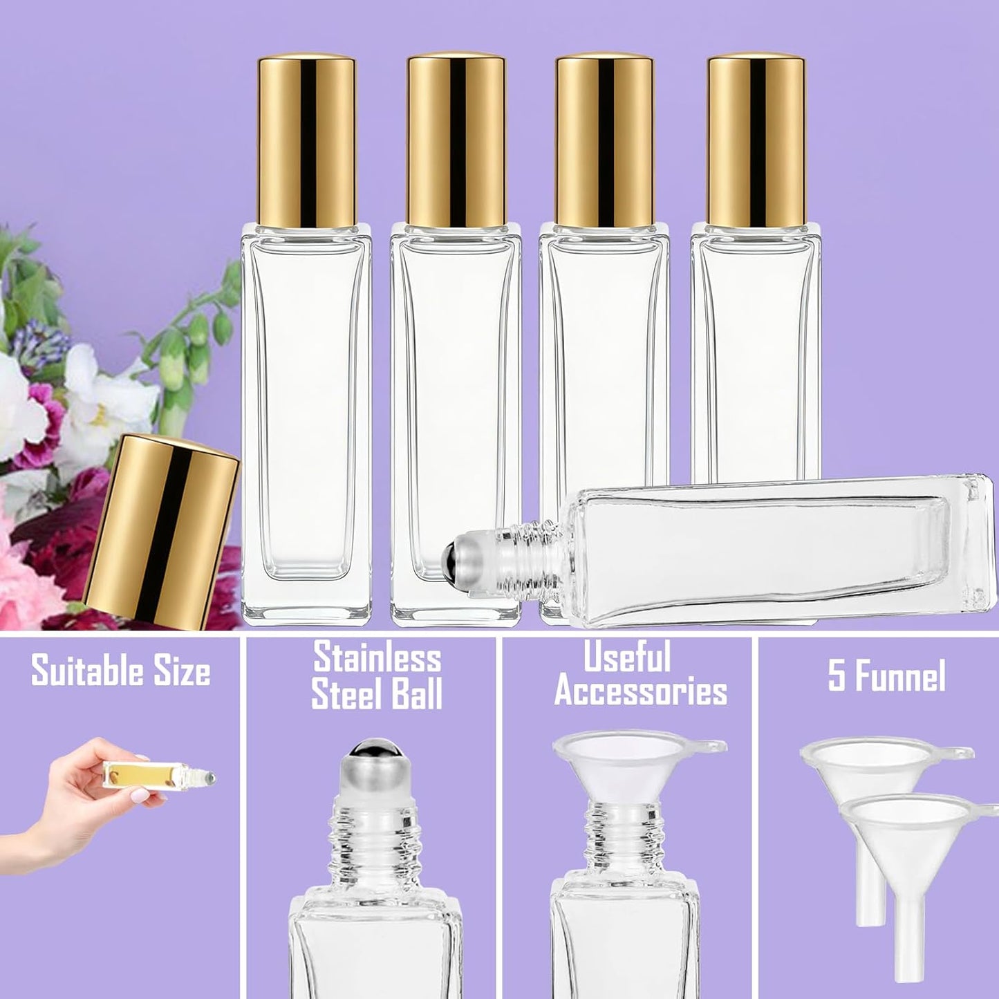 Essential Oil Roller Bottles - 100 Pcs 10 ml Thick Glass with Stainless Steel Balls | Leakproof & Travel-Friendly