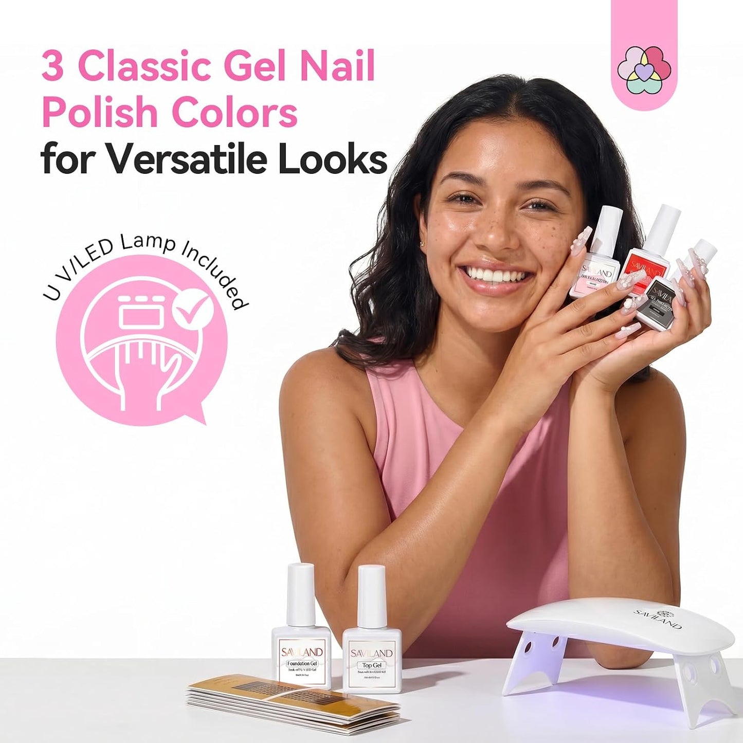 Acrylic Nail Kit with UV Light - HEMA & MMA Free Acrylic Set | Clear, White & Pink Powder, Gel Polish & Manicure Tools