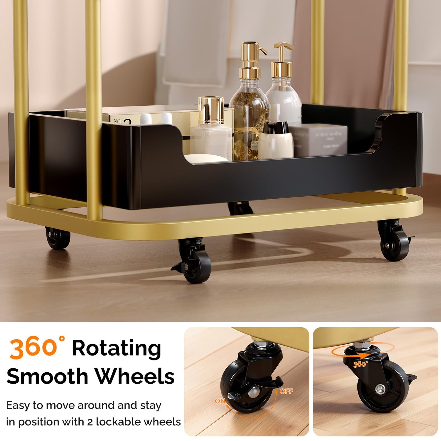 OmySalon Salon Trolley Cart, Hair Styling Station with 3 Trays & 1 Drawer, 2 Lockable Wheels, Esthetician Cart Mobile Storage Cabinet for Beauty Spa Barbershop, Black