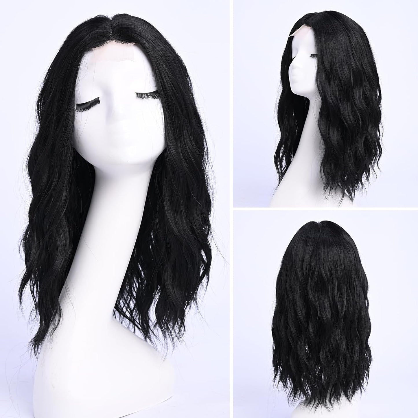 Wavy Wigs for Women - 18 Inch Medium Length Synthetic Wig | Natural Looking & Heat Resistant - Black