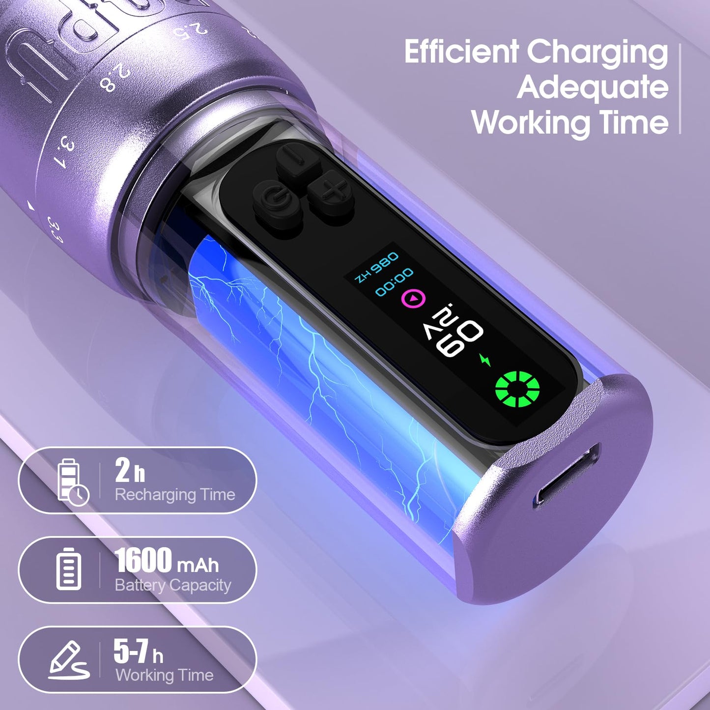 POPUPMU Wireless Tattoo Pen Machine 2.0-3.5mm 6 Adjustable Strokes Brushless Motor Rotary Tattoo Machine 1600mAh with OLED Screen 180g for Tattoo Artist Eyebrows Hair Tattoo Scalp Black(DIVA)