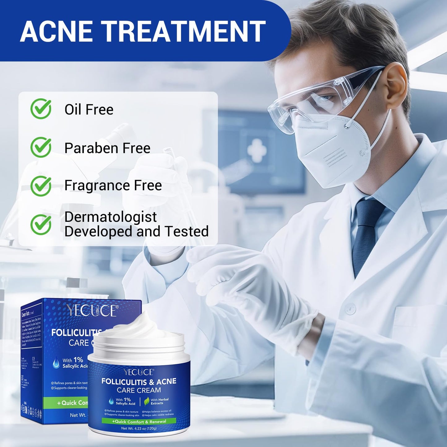 ReliCo Folliculitis Acne Cream, Pores Care & Acne Prone Skin – Scalp Face Body Lotion for Rough Bumps, Clogged Pores & Excess Oil – Gentle Formula with Plant Extracts for Daily Use