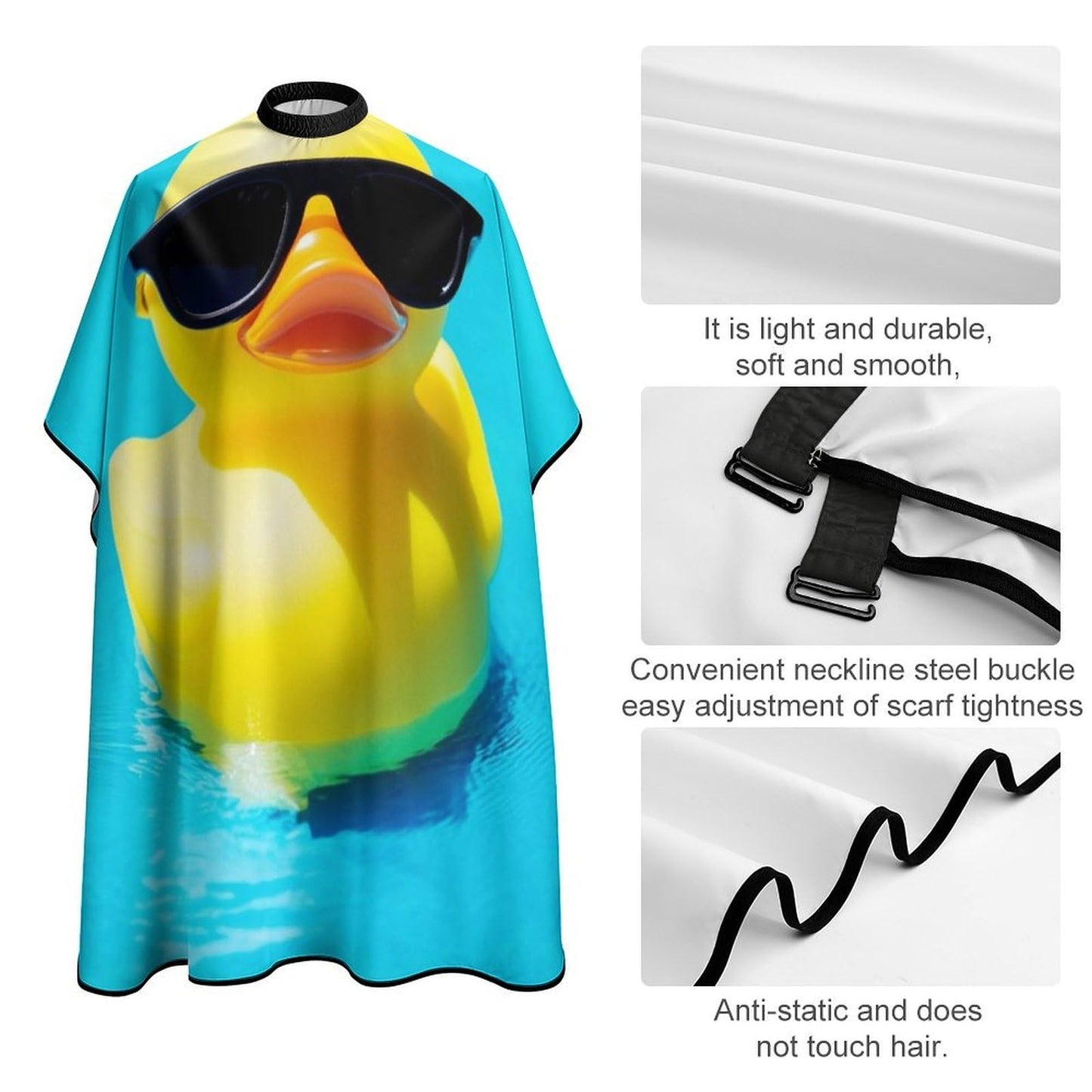 Fashion Barber Cape Unisex Hair Cutting Cape with Adjustable Closure Cute Rubber Ducky with Sunglasses Yellow Blue