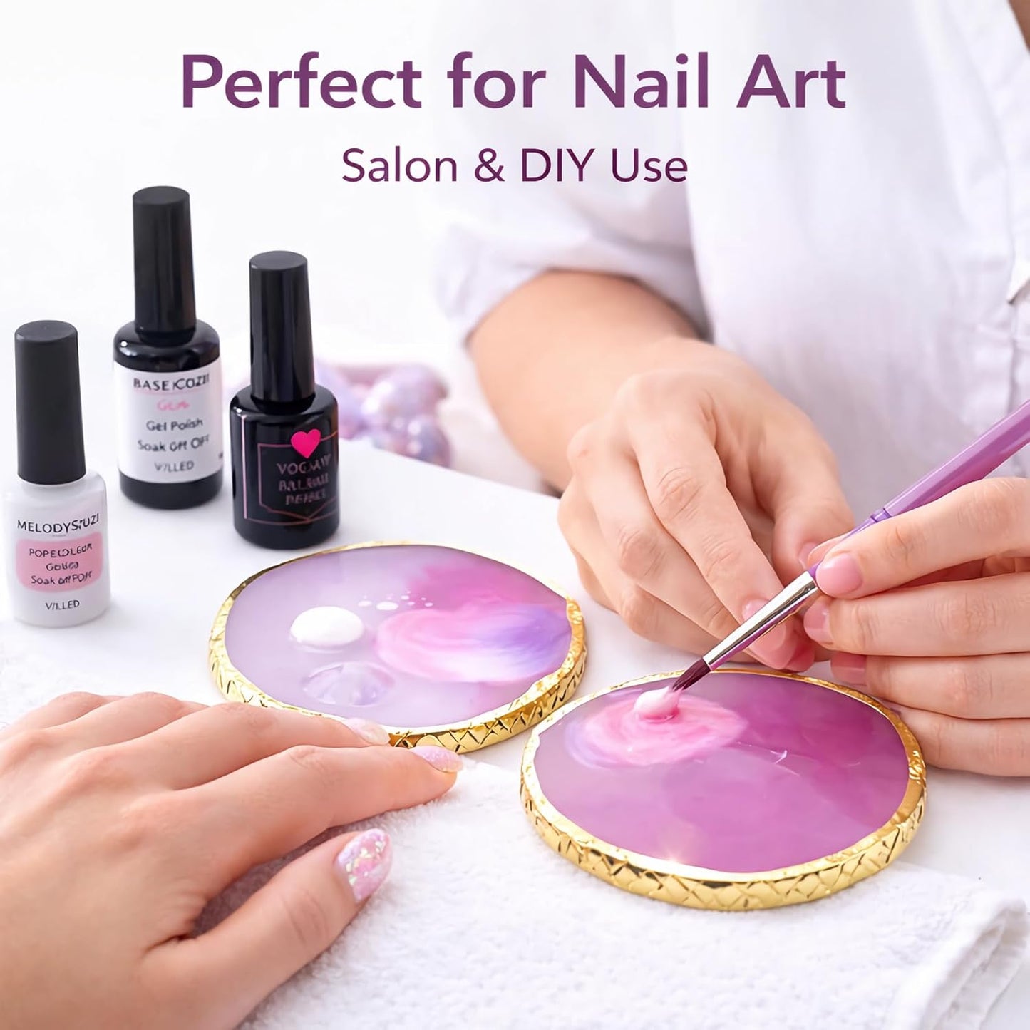Resin Nail Art Palette - Gel Polish Mixing Board with Gold Edge | White & Purple Color Mixing Tool for Acrylic & Makeup