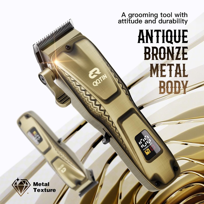 QQTIN Hair Clippers for Men Professional, Cordless Clippers and Trimmers Set for Hair Cutting, 8500RPM Rechargable Electric Hair Trimmer for Self-Haircut and Family Use (Bronze)