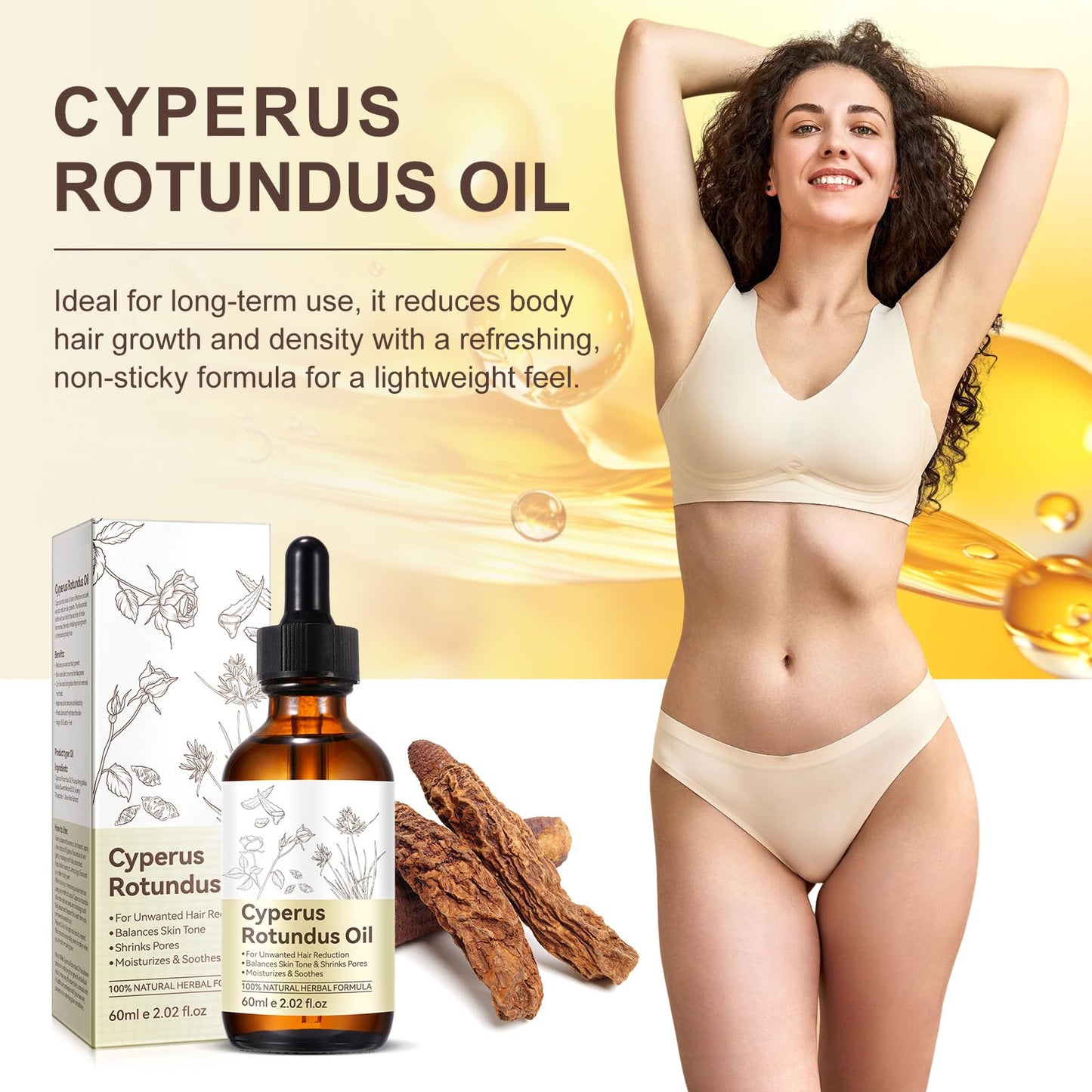 Cyperus Rotundus Oil 2 Pack, Cyperus Rotundus Oil for Hair Removal, Effectly Reducing Body Hair Growth, Moisturizing & Soothing Skin, 4 Fl oz