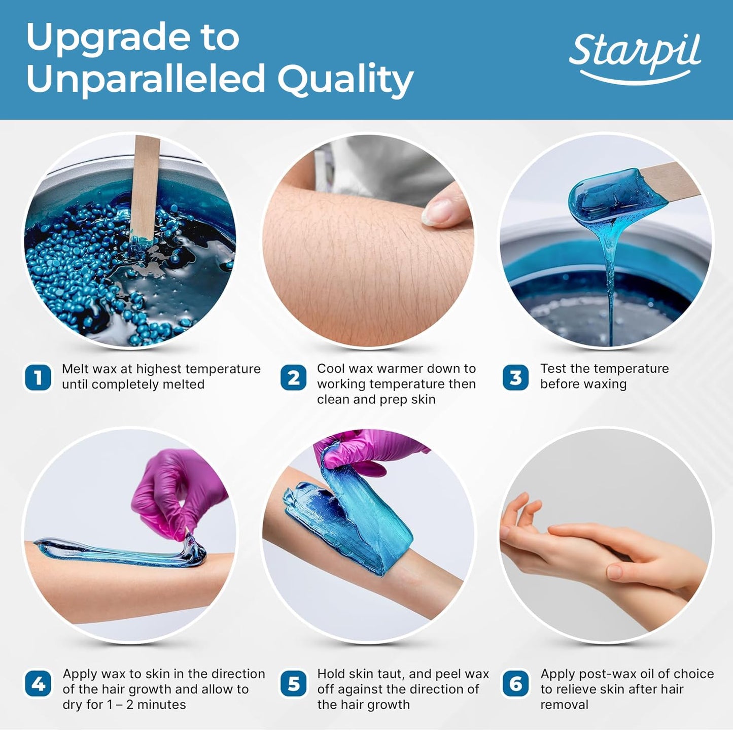 Starpil Wax 1000g / 2.2 lb Blue hypoallergenic Hard Wax Beads for Painless Hair Removal, Stripless Body Wax Beans, Polymer Blend Bikini, Coarse Hair Removal hypoallergenic wax Beads for Sensitive Skin