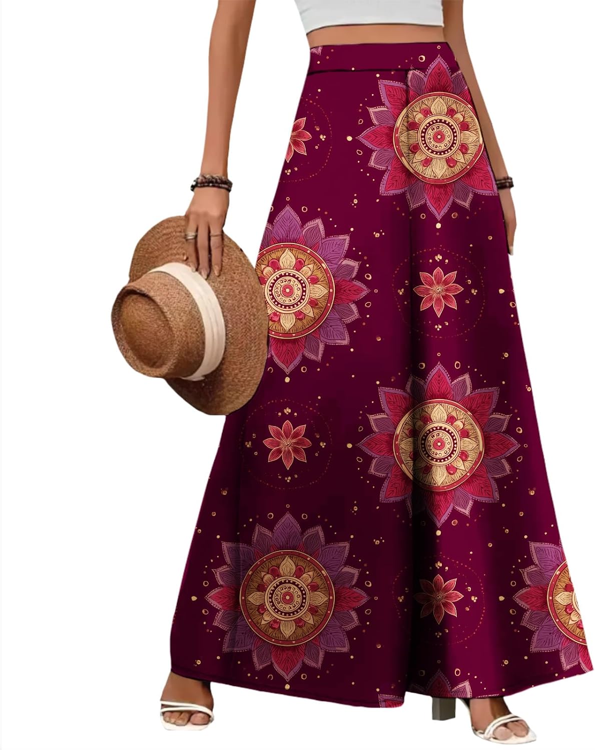 ZOCAVIA Women's Boho Wide Leg Pants - Lightweight High Waisted Palazzo Trousers with Pockets | Summer Casual Style