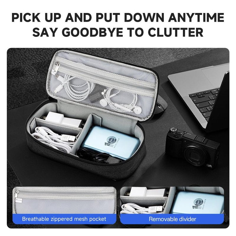 Teskyer Tech Organizer Pouch – Portable Waterproof Electronics Bag with Compartments for Cables, Chargers, Earbuds & Phone (Black)