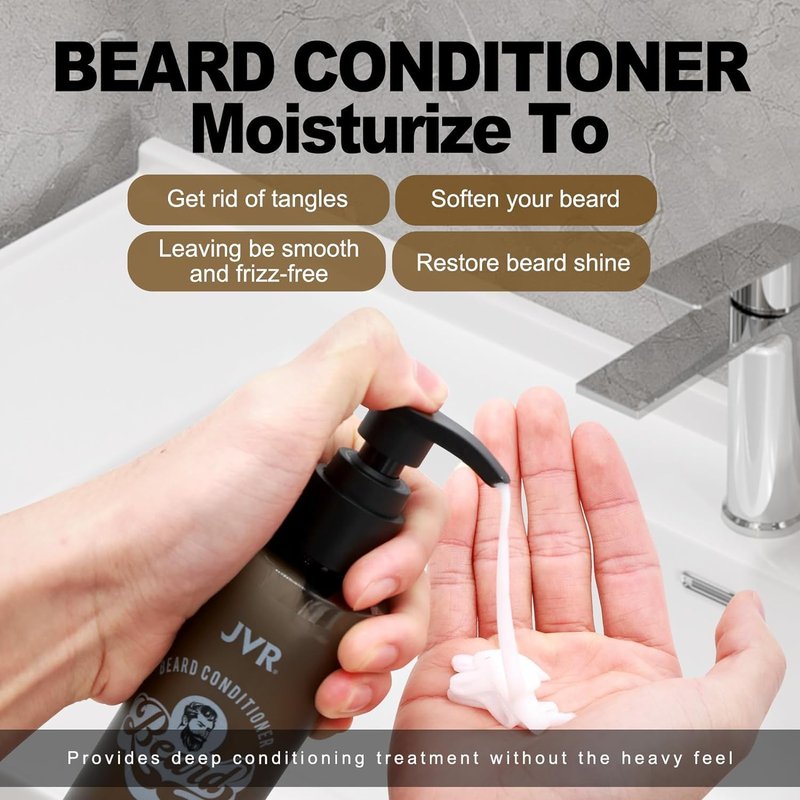 JVR Beard Wash and Beard Conditioner for Men, Beard Shampoo Cleanse and Reduces Frizz, Soften & Strengthens, Organic with Coconut, Aloe, Provides Shine for Dry & Coarse Beards, Beard Care (6.7oz)