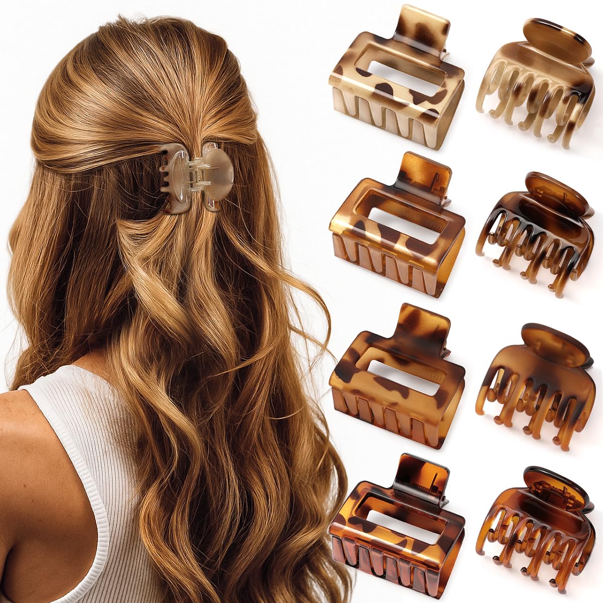 Small Hair Clips for Women - 8 PCS Cute Non-Slip Leopard Print Claw Clips for Fine & Short Hair | Tortoise