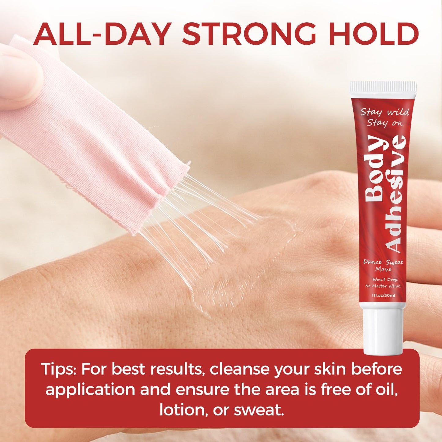 Body Glue Adhesive for Clothes and Skin, Liquid Butt Adhesive for Dancers, Fashion Tape Alternative for Low-Cut Styles for Women's Bras, Wigs, Stockings, Compression Stockings, Leotards, Costumes