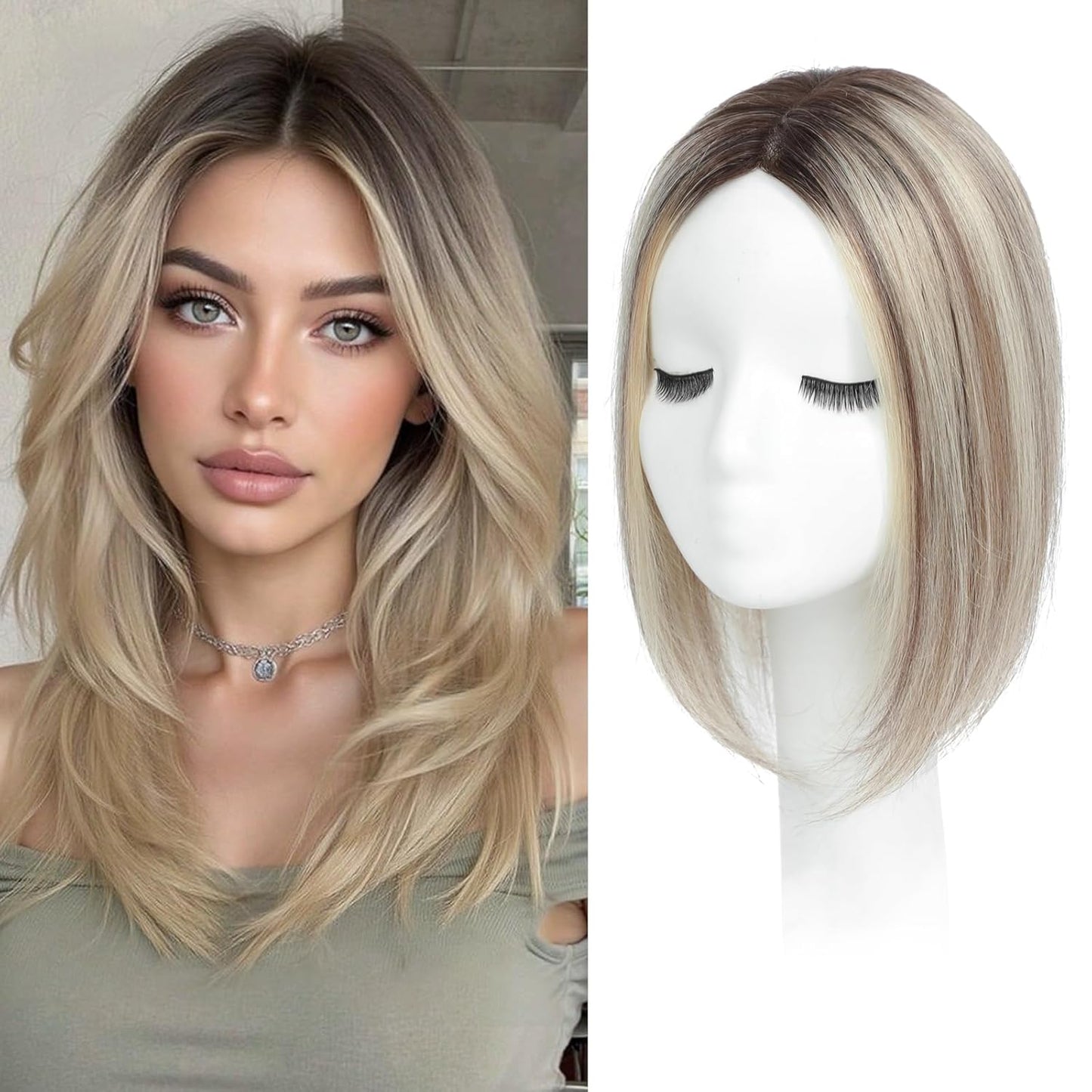 Real Human Hair Toppers for Women - 12 Inch Thinning Hairpieces | Dark Brown Color