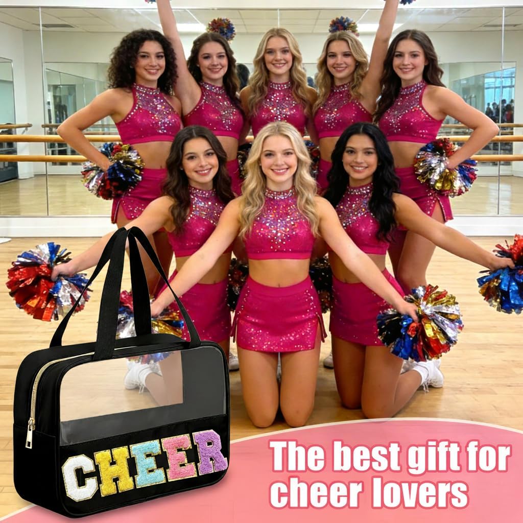 Cheer Makeup Bag - Waterproof Nylon Cosmetic Organizer | Chenille Letter Patch, Perfect Cheerleader Gift for Team