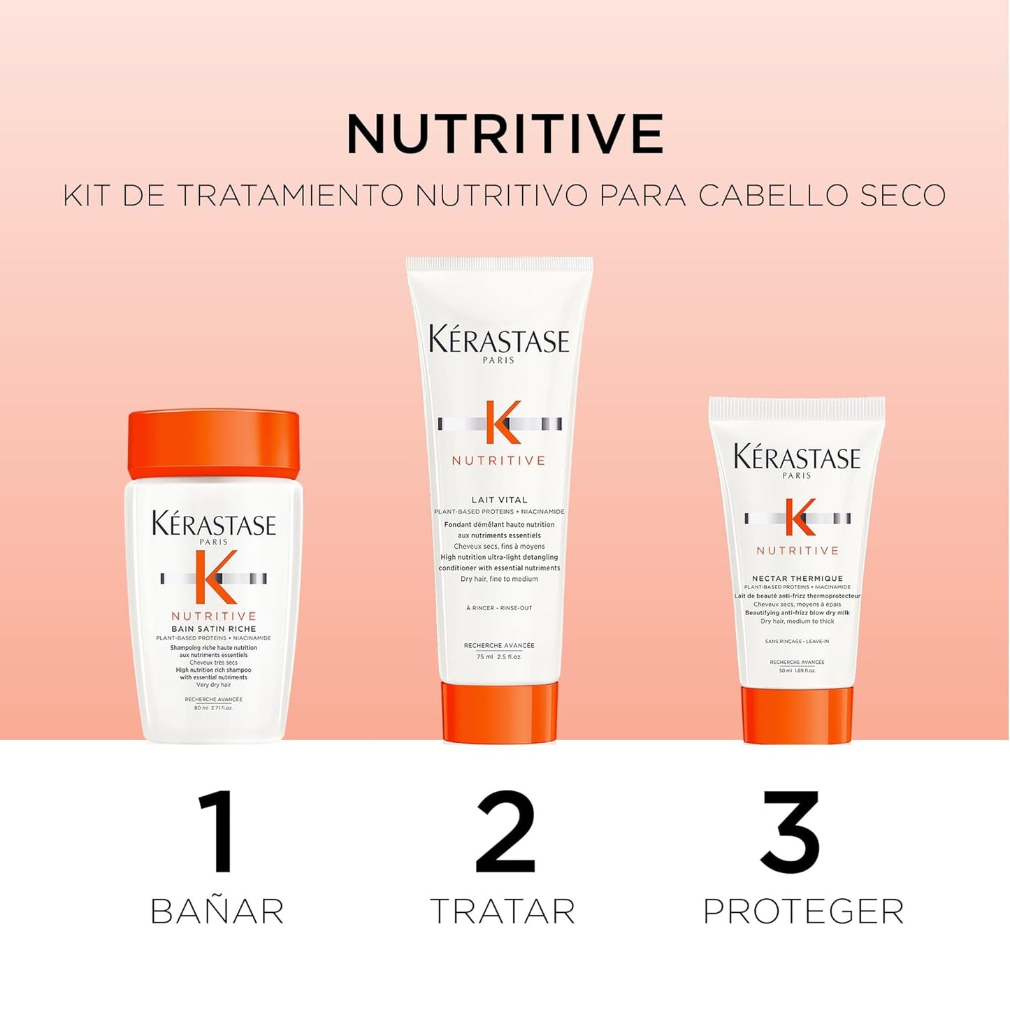 Kérastase Nutritive Discovery Set for Dry Hair - Nourishing Mini Shampoo, Conditioner & Leave-In Treatment | Controls Frizz & Enhances Shine