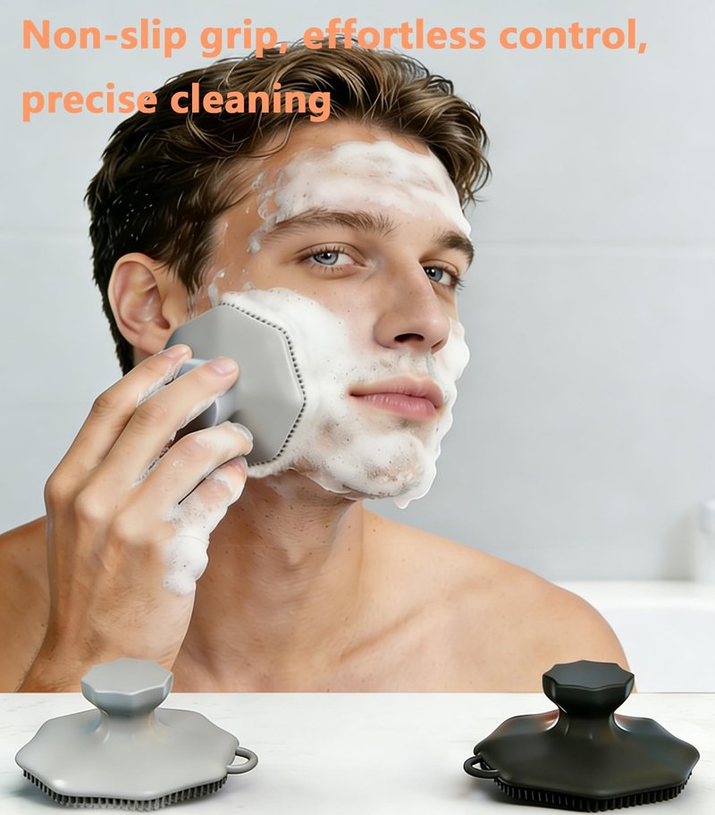 CUVUNUBY 2 Pack Silicone Face Scrubber for Men and Women Manual Facial Cleansing Brush, Food Grade Silicone Face Wash Brush,Gentle Exfoliating Pore Cleansing Skincare Tool(Black and Gray