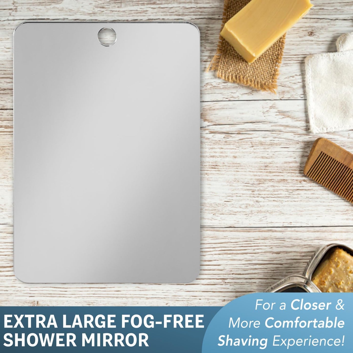 Shave Well XL Anti-Fog Shaving Mirror - Fogless Bathroom Shower Mirror with Handheld Option | Durable Adhesive Hook Included
