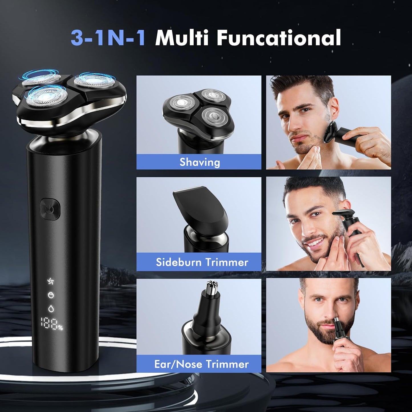 Electric Razor for Men - 2025 Magnetic Waterproof Shaver with Smart LED Display | Wet/Dry Use & All-in-One Charging Base