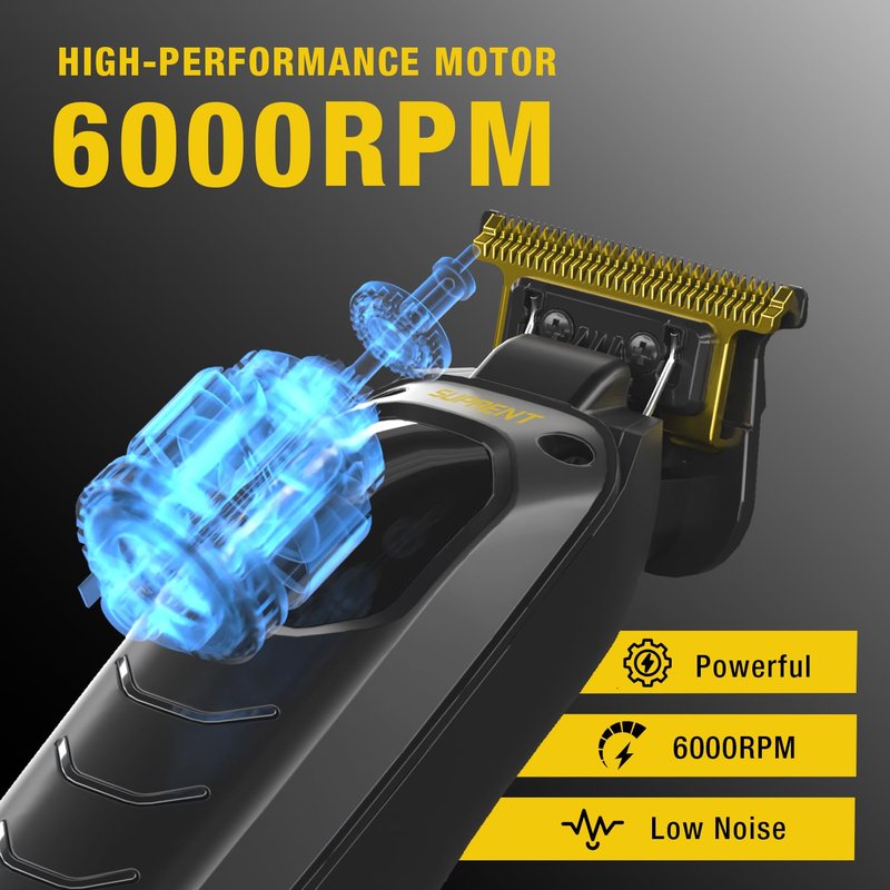 SUPRENT Hair Trimmers for Men - Electirc Cordless Beard Hair Trimmer with LED Display, High-Performance Rechargeable Zero-gapped Trimmer for Home Use with Titanium Blades (Black)