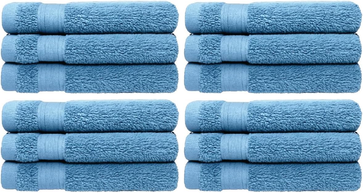 Luxury Cotton Washcloths - Ultra Soft & Super Absorbent Terry Towels | 12x12 MultiPack in China Blue