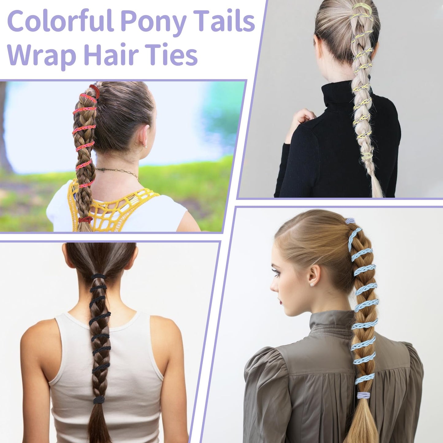 TBUKEOM Spiral Hair Ties, 4 Pcs No Damage Elastic Braided Ponytail Holders for Long, Women with Thick Curly Hair, Perfect for Swimming, Sports, Riding, and Workouts (33 inch, 26 inch, 22 inch)