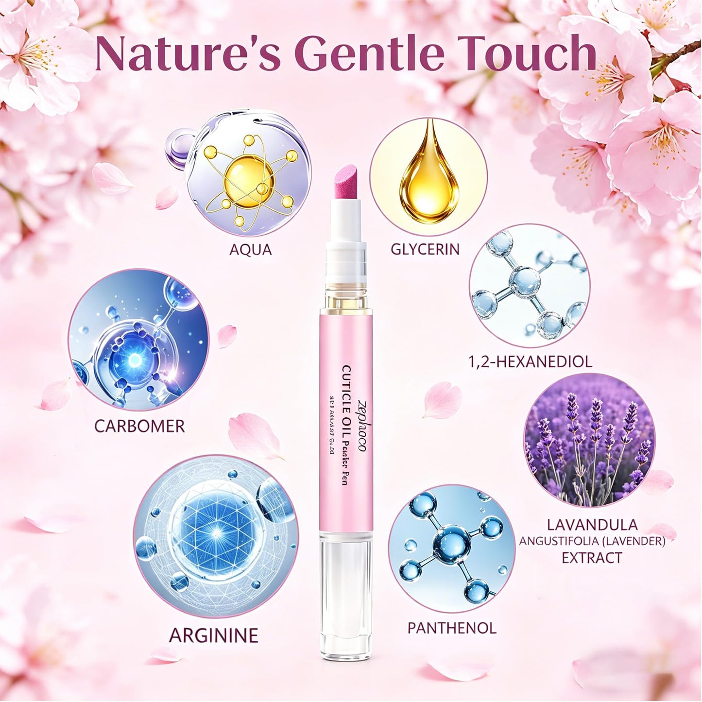 2Pcs Cuticle Oil Pusher Pen - Ceramic Cuticle Oil for Dry Nails & Cuticles, No Leak Travel Size Cuticle Pusher Pen, Moisturizing Nail Care Treatment for DIY Manicure & Salon Use (Pink)