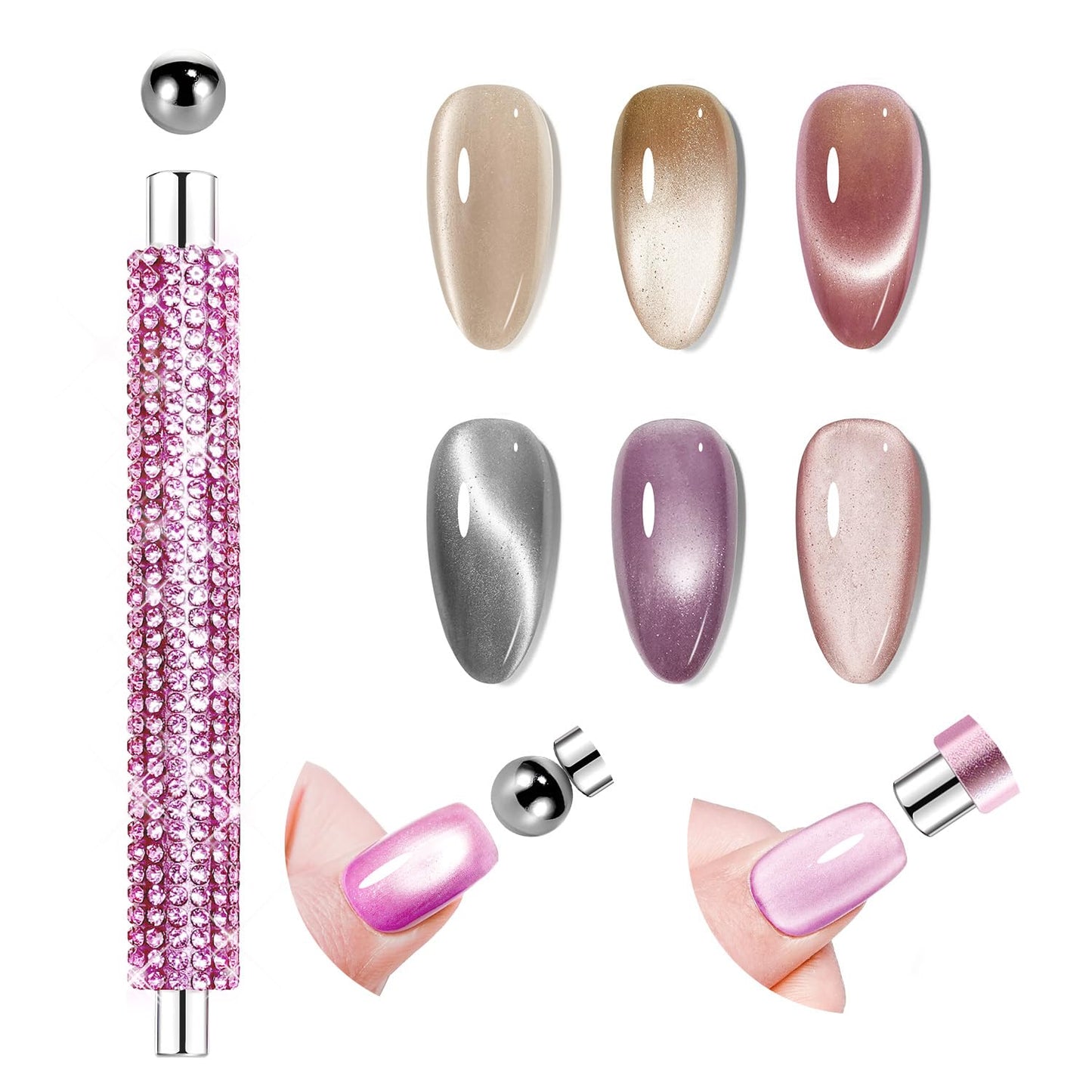 JODSONE 3-in-1 Cat Eye Nail Art Tool - Cylindrical & Ball Magnet Pens for DIY Gel Polish | Multi-Effect Magnet