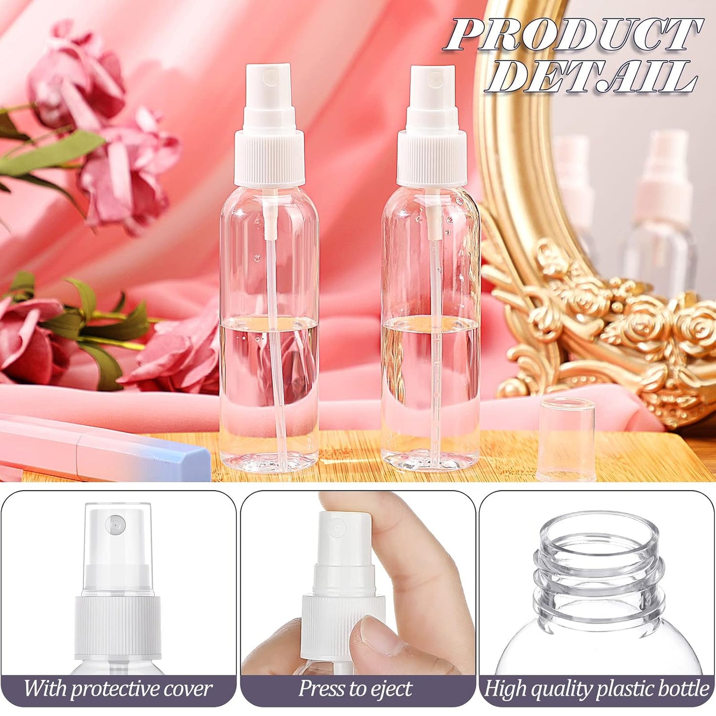 100 Pack 2 Oz Plastic Spray Bottles - Reusable Mini Travel Size Mist Sprayer for Essential Oils & Cleaning | Clear