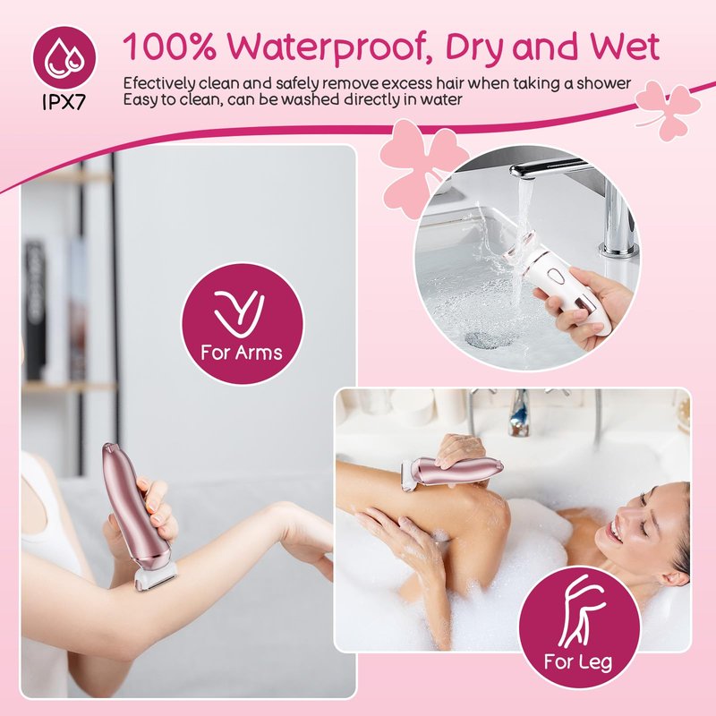 Electric Shaver for Women, Rechargeable Electric Razor,Wet Dry Lady Hair Remover, IPX7 Waterproof, for Legs (Rose Gold)