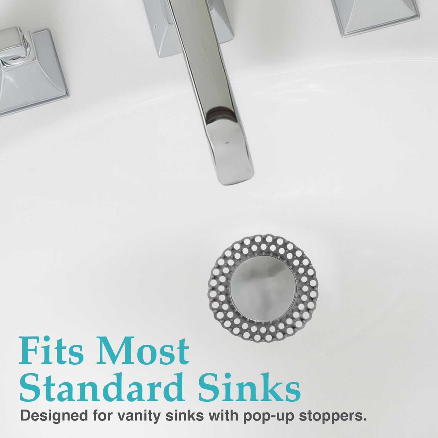 Evriholder Vanity Sink Drain Savers, Secure Fit Hair Catchers Prevent Clogs in Bathroom, Disposable, 3.7-Inch, Gray and White, 12 Pack