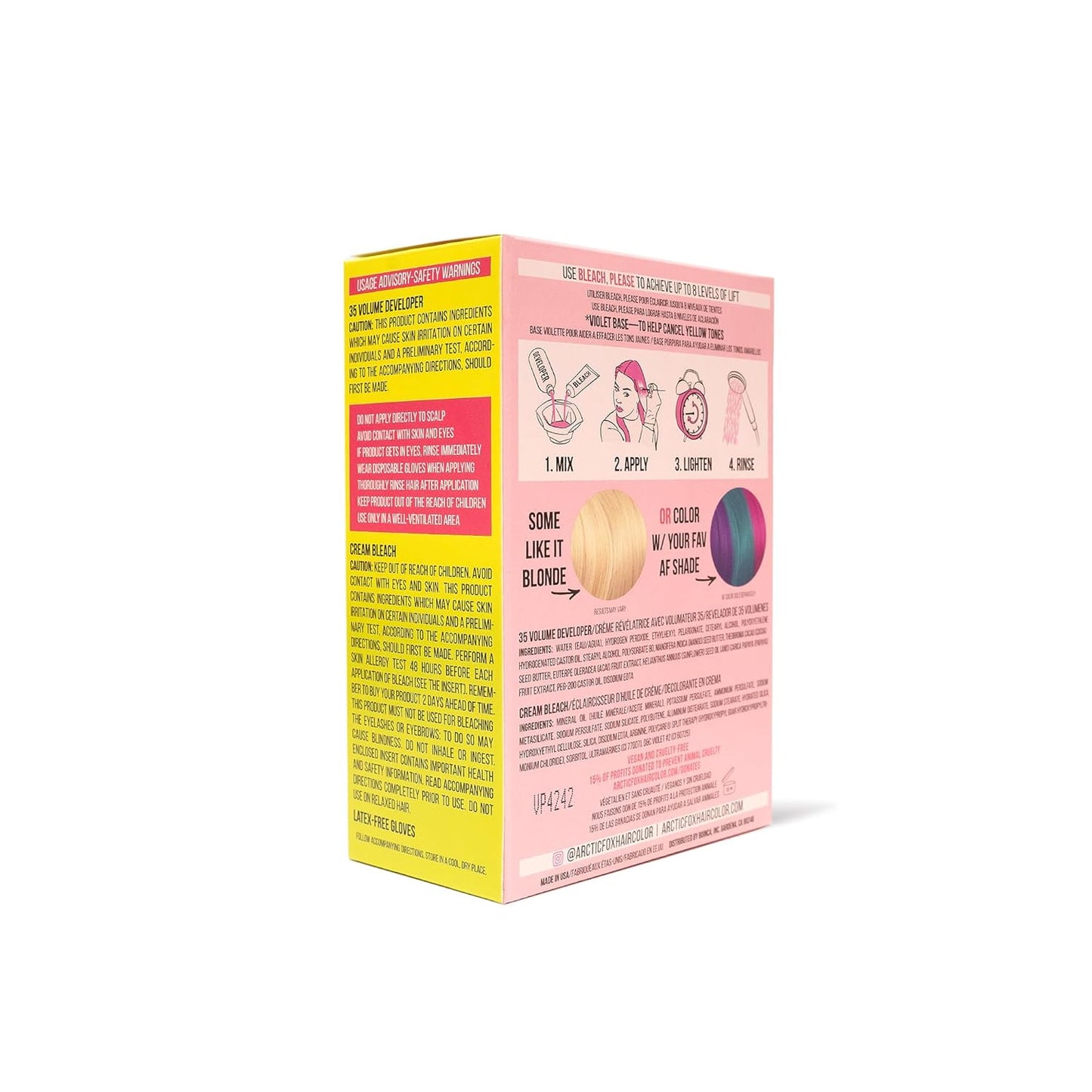 Arctic Fox Hair Lightening Kit - 35 Volume Bleach Cream with Acai & Cocoa | Vegan, Latex-Free Gloves