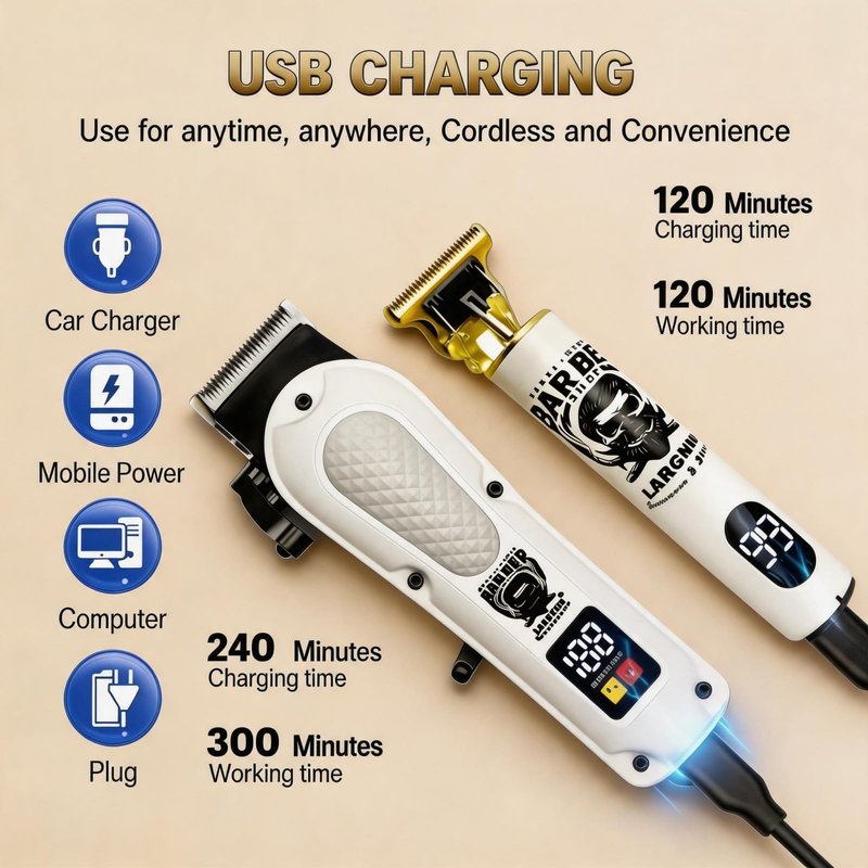 LARGNERSHAVER Hair Clippers for Men, Clippers and Trimmers Set, Barber Clippers, Electric Hair Trimmer with Box, Gifts for Men (White-2in1)