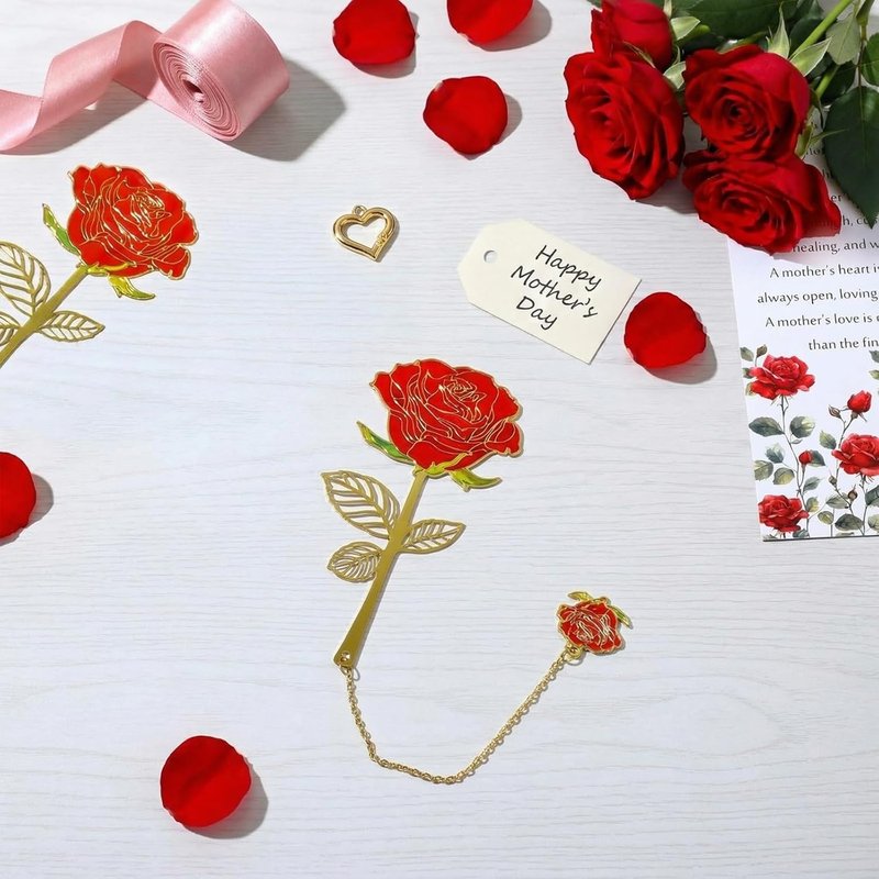 Supervitae Metal Rose Bookmark Set - 20 Mother's Day Gifts for Book Lovers | Double Flower Design